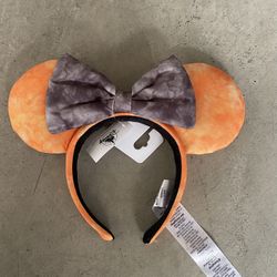 🎃2022 Disney Parks Halloween Black & Orange Minnie Mouse Ears Ear Headband NEW