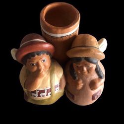 Peruvian Clay Art Pottery Terra Cotta Bud Vase Candle Holder