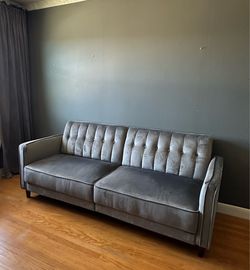 Mid-Century Modern Gray Velvet Sleeper Sofa
