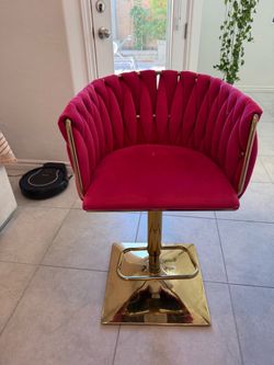 Set of 3 Pink Velvet & Gold Swivel Bar Stools