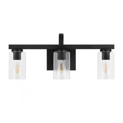 Kendall Manor 22 in. 3 Light Matte Black Bathroom Vanity Light with Clear Glass Shades