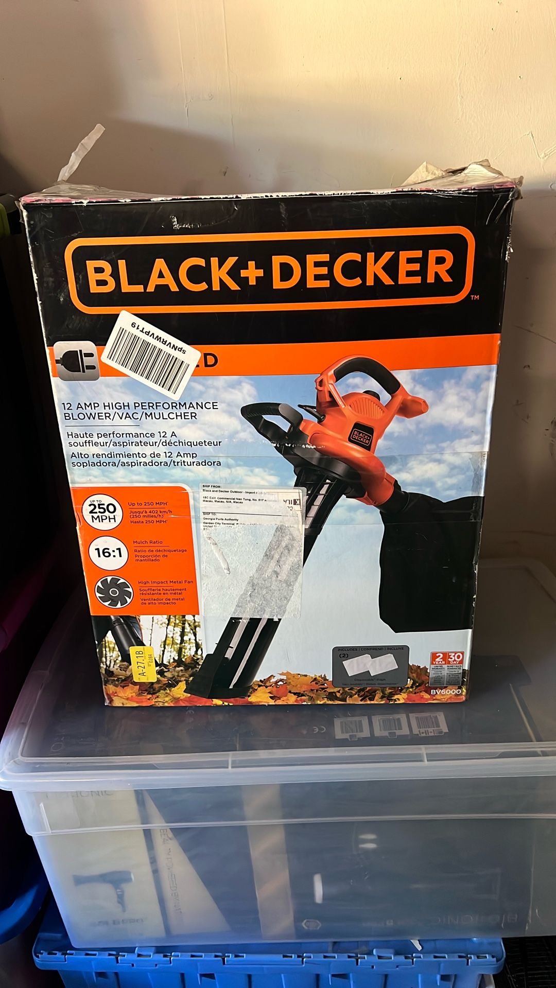 BLACK+DECKER Leaf Blower & Leaf Vacuum, 3-in-1, 12-Amp, 250-MPH, 400-CFM, BV6000