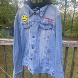 Rue21 Light Blue Denim Jacket with Brown Leather Label