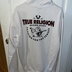 True Religion Jacket with Hoodie Size Large White/Black