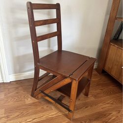 Vintage Brylane Home chair converts to step stool All-in-One chestnut wood library
