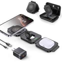 3 in 1 Charging Station for Apple, Foldable Travel Wireless Charger for iPhone 17 16 15 14 13 12 Pro Max Plus, Magnetic Wireless Charging Pad for AirP