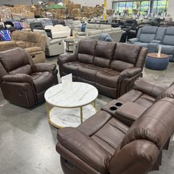 Brown Recliner Living Room 3Pcs Set