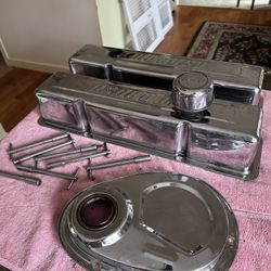 Moroso SBC Valve Covers , Tie Downs And Timing Chain Cover 