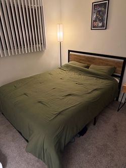 Queen Bed Frame with Wood Headboard