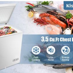  3.5 Cubic Feet Chest Freezer with Removable Basket Free Standing Top Open Door Compact Freezer with Adjustable Temperature for Home/Kitchen/Office/Ba