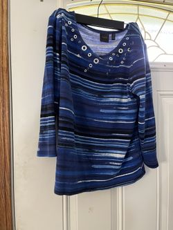 Blue Size Large Petite Rafaella Long Sleeve Blouse