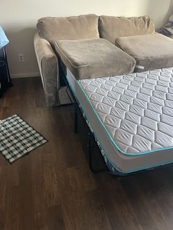 Pullout couch bed with mattress and reclining chair