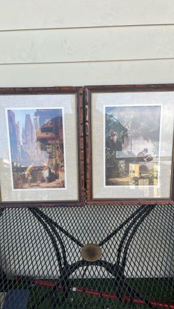 set of two framed art prints reproducing works by the 19th-century German romantic painter Carl Spitzweg, including Der Gartenfreund (The Flower Frien