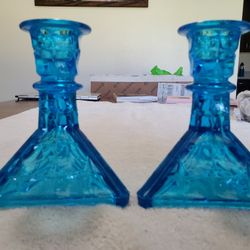 Tiara Glassware - Blue Candle Holders (Pair)