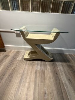 Faux Stone Base Console Table with Glass Top