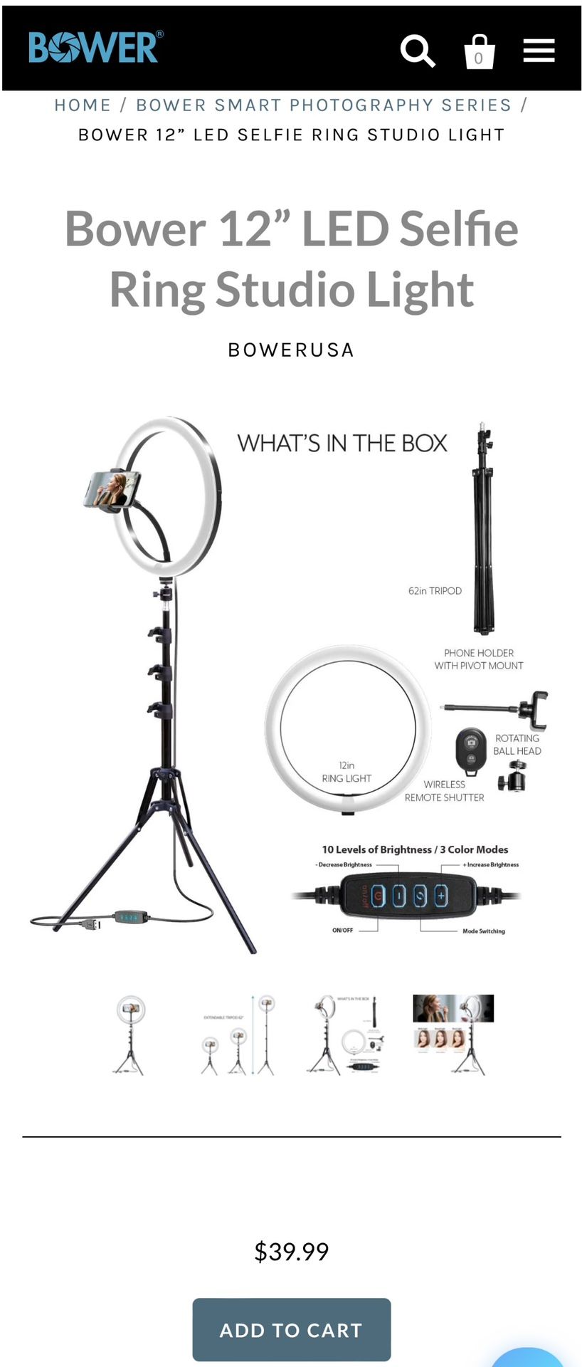 Bower 12” Ring Light Studio Kit