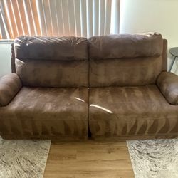 Brown 2 Seat Couch With Built In Recliners 