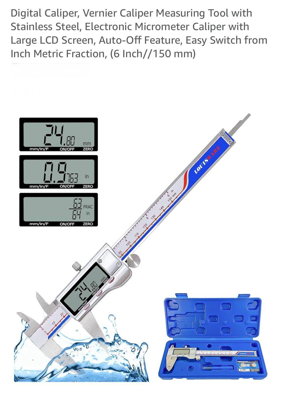 Digital Caliper, Vernier Caliper Measuring Tool with Stainless Steel, Electronic Micrometer Caliper with Large LCD Screen, Auto-Off Feature, Easy Swit