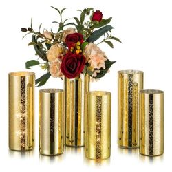 6 Modern Cylinder Vases for Centerpieces,  Gold Glitter