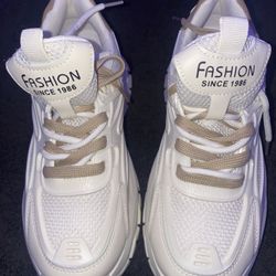 White and Tan Sneakers