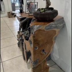Console Table Exotic Wood Root. Teca 