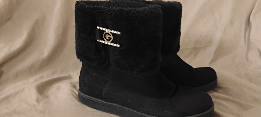 GBG by Guess Women's 8M Fur Lined Suede Ankle Boots Jewel Detailing