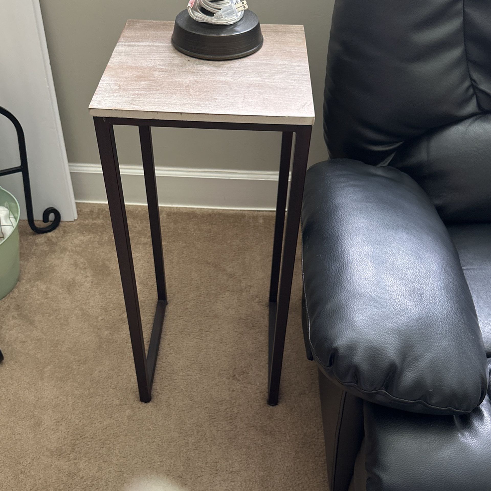 2 In Tables Of The Same Metal Bottom With Wood Top.