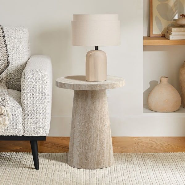 15.7 in. Stone Pattern Round MDF Wood End Table If2396