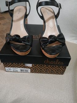 Charles By Charles David West Hill Leather Bow Tie Open Toe Ankle Strap Sandal Size 8.5 Excellent Condition