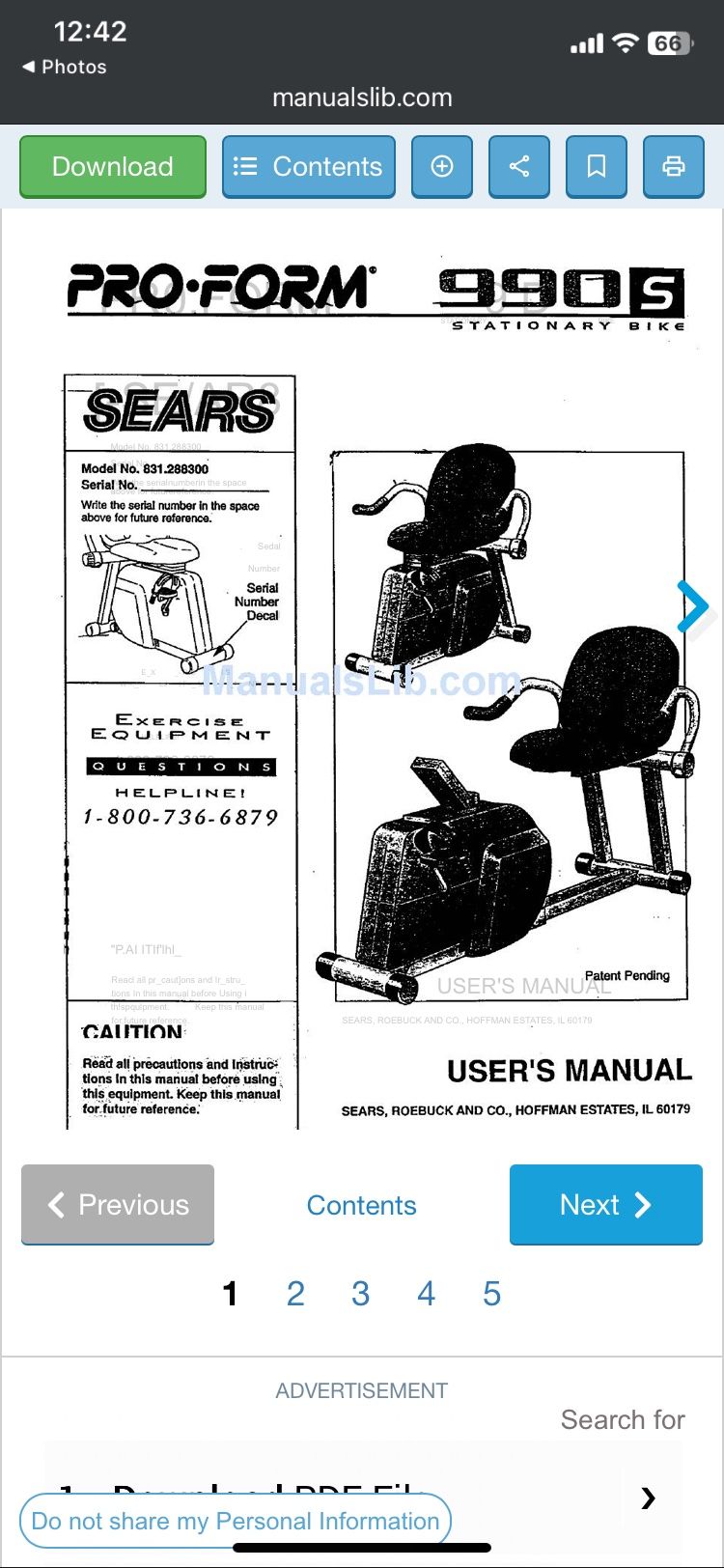 PROFORM® Space Saver 990 s Recumbent Exercise Cycle