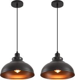 Pendant Lighting Vintage Industrial Fixtures, Farmhouse Pendant Lamp, Hanging Light Fixtures with Metal Shade (Black Inside), Industrial Black Pendant