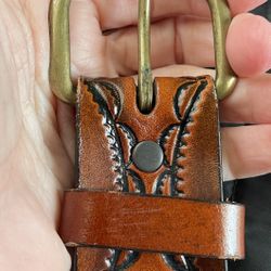 **VINTAGE** Hand Tooled Genuine Leather Belt - Full Grain Cowhide -1 1/2" Wide 