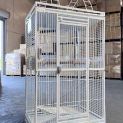 White Large 28” X 22” X 65”H Parrot Bird Cage With Rolling Wheels 