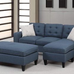 Blue Sectional Sofa W XL Ottoman 