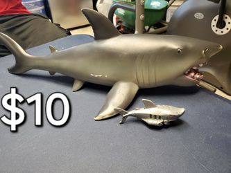Large Plastic Shark Toy Figure with Small Shark