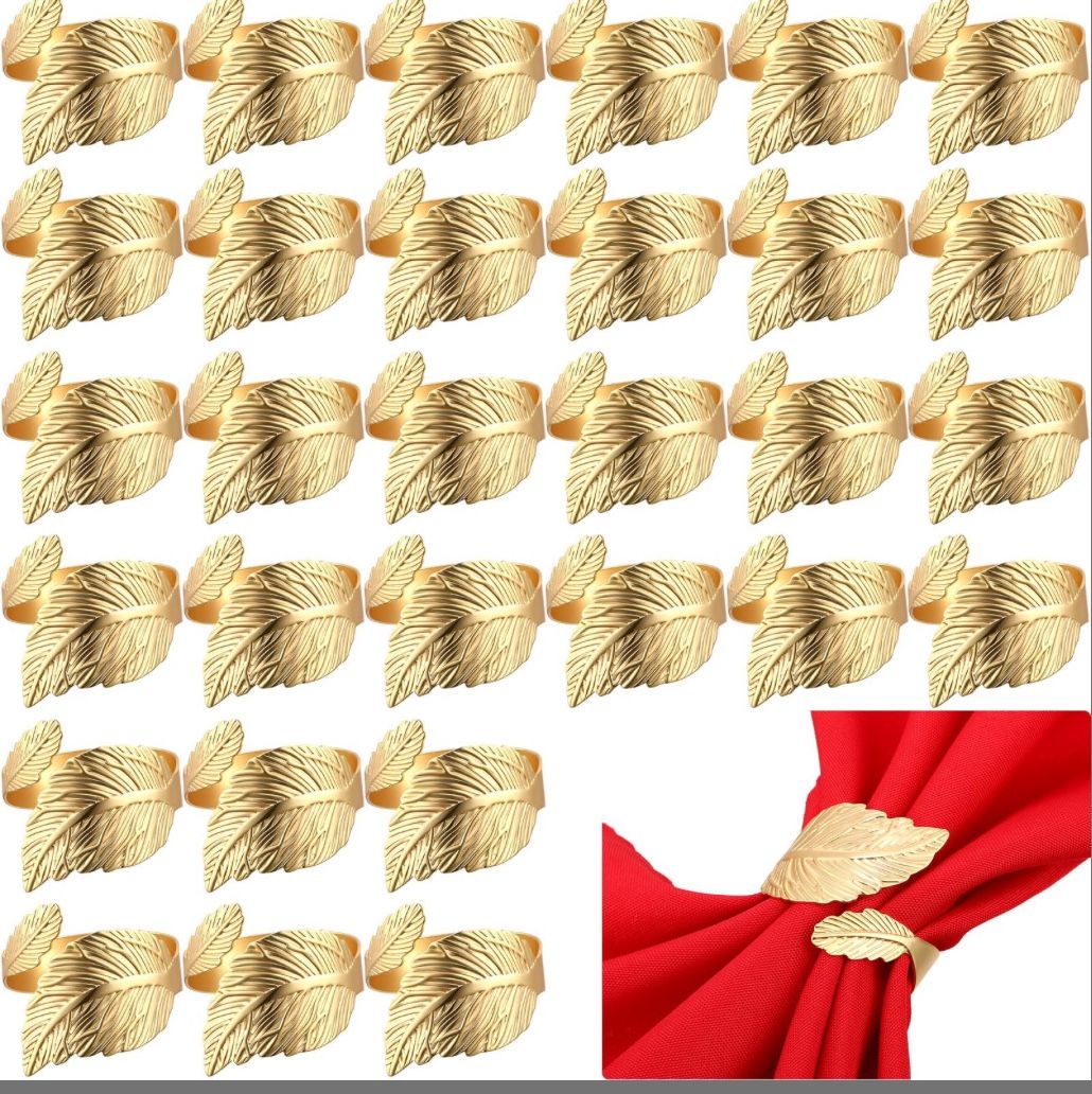 Bokon 50 Pcs Gold Napkin Rings Metal Leaf Napkin Holders Delicate Rings Bulk For Wedding Birthday Party Banquet Decoration(Willow Leaves)