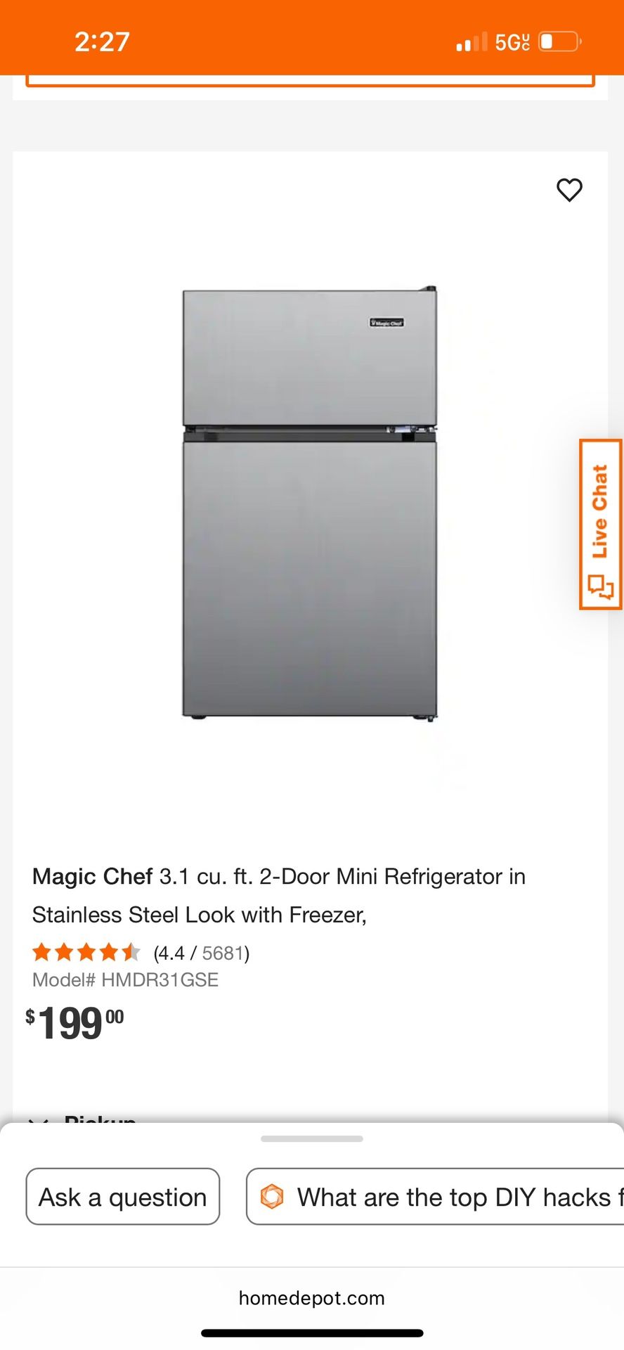 Whirlpool Mini Fridge Model WH31S1E