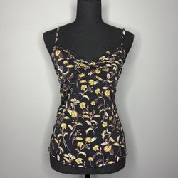 Free People Black and Yellow Floral Crop Top