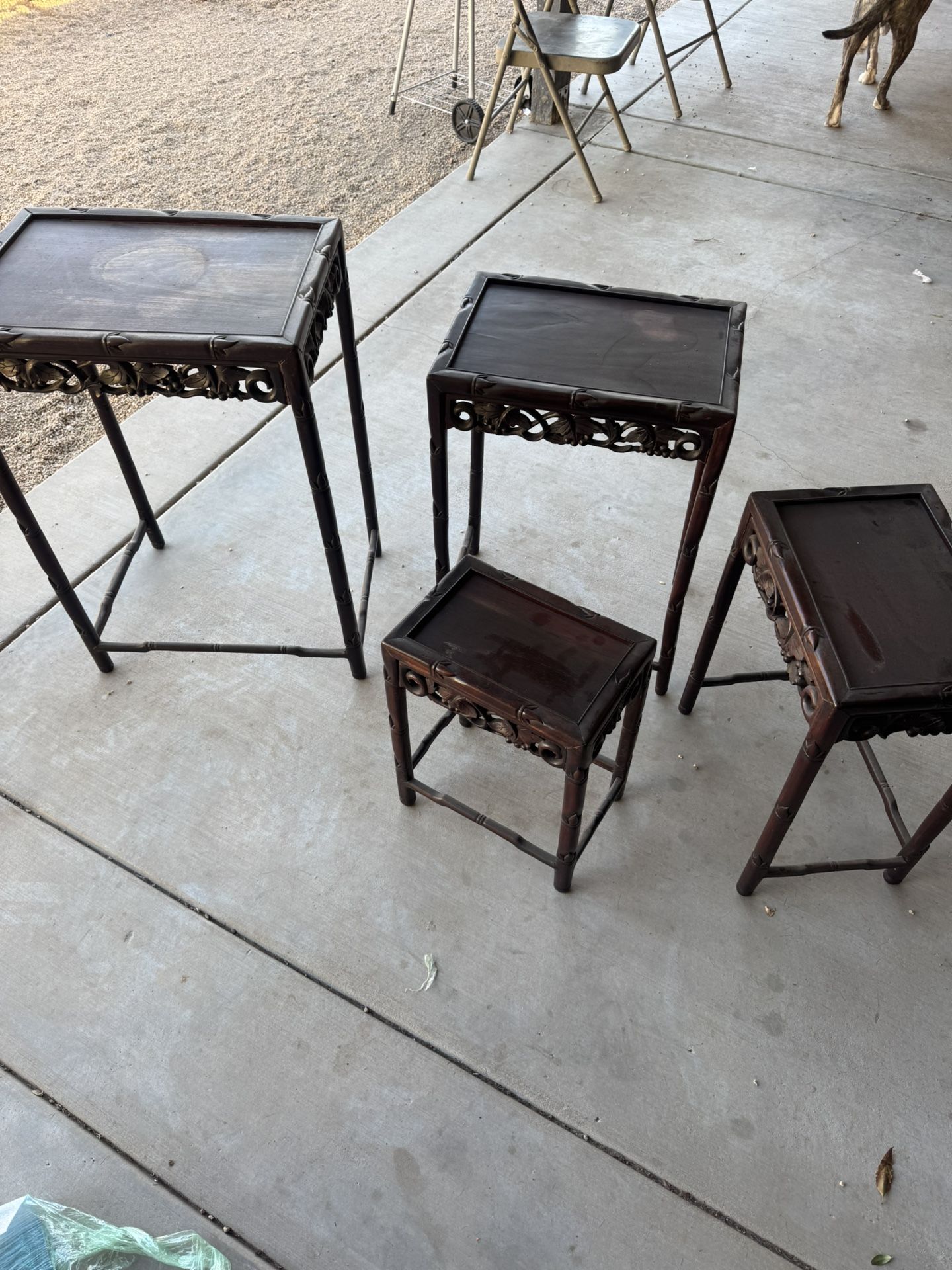 Nesting Stacking Carved Rosewood End Side Occasional Tables Set - Set of 4