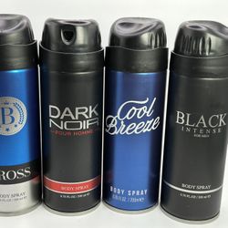 4 men's body spray bottles in black and blue, 200ml each #fragrance