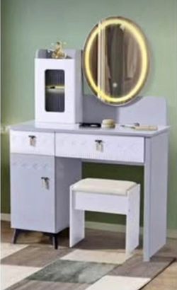 2025 new vanity desk, Modern vanity table with mirror and lights dressing. lighted makeup table with chair