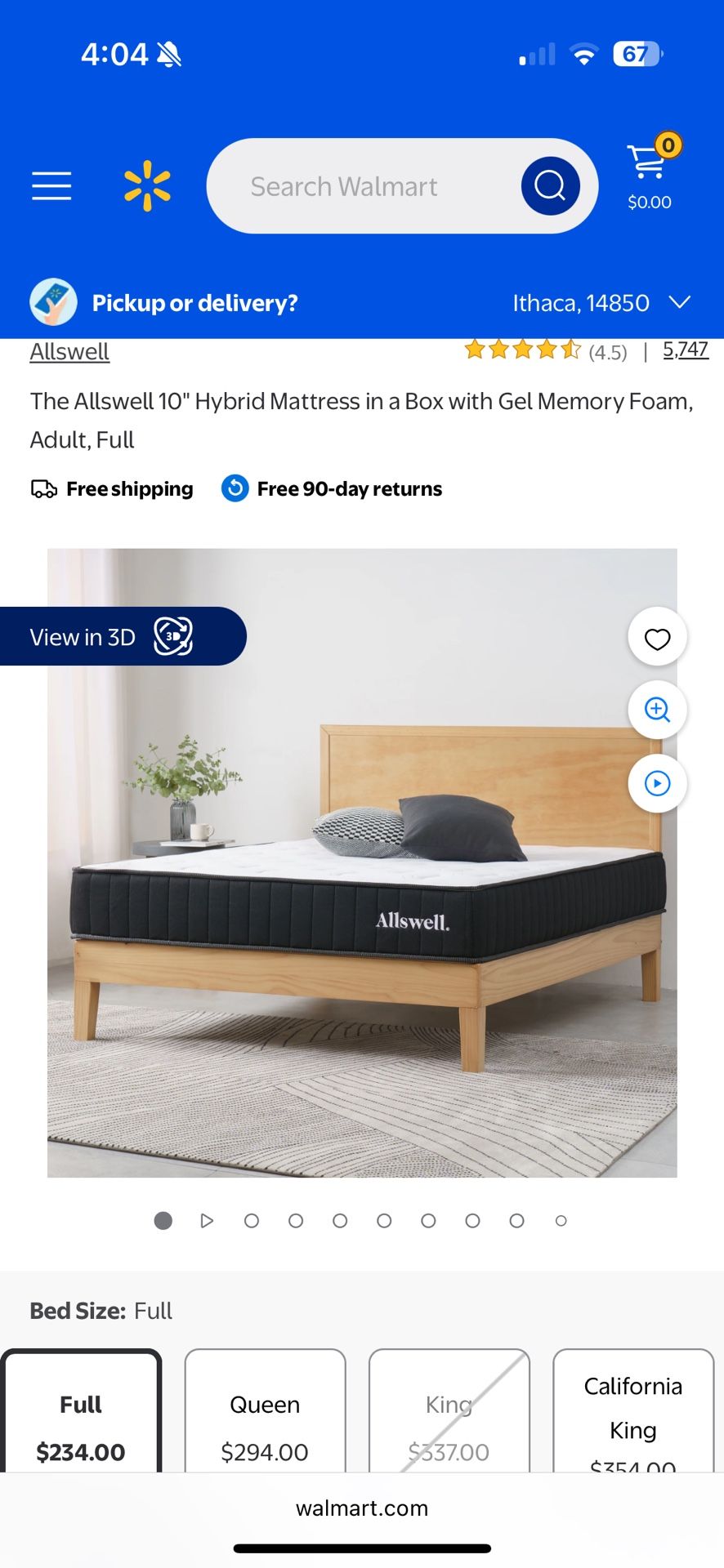 The Allswell 10" Hybrid Mattress in a Box with Gel Memory Foam, Adult, Full