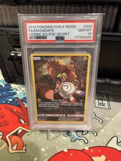 PSA 10 POKEMON SUN & MOON COSMIC ECLIPSE SECRET #242 FULL ART/MAGNEMITE
