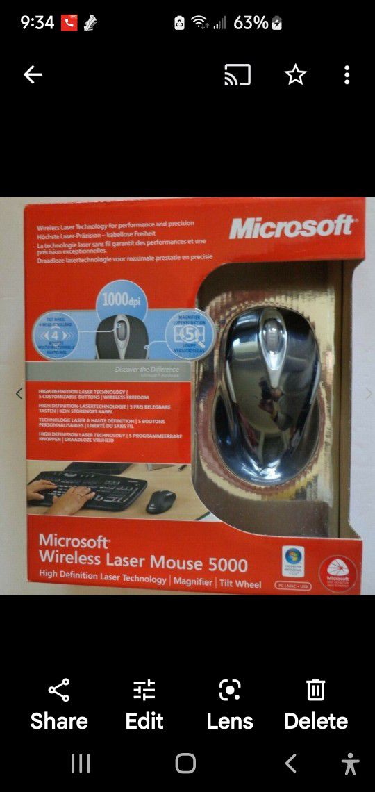 NEW MICROSOFT WIRELESS LASER MOUSE 5000