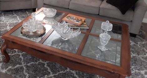 Vintage Solid Oak & Leaded Glass Coffee Table – Hammary Style