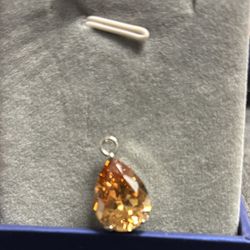 Citrine Color Glass Crystal Pear Pendant 