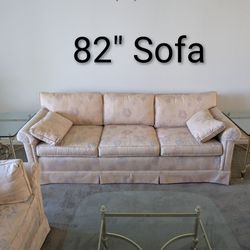 FREE Living Room Set w/ 82" Sofa, 62" Loveseat, Barrel Chairs, Coffee & Side Tables