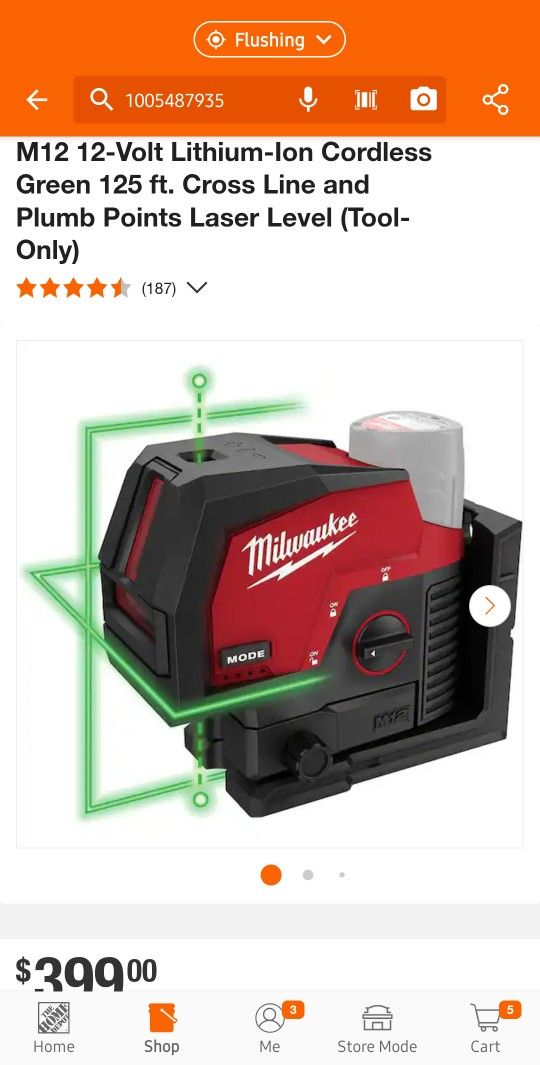 Milwaukee
M12 12-Volt Lithium-Ion Cordless Green 125 ft. Cross Line and Plumb Points Laser Level (Tool-Only)