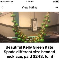 Beautiful Kelly Green Kate Spade different size beaded necklace, paid $248. for it