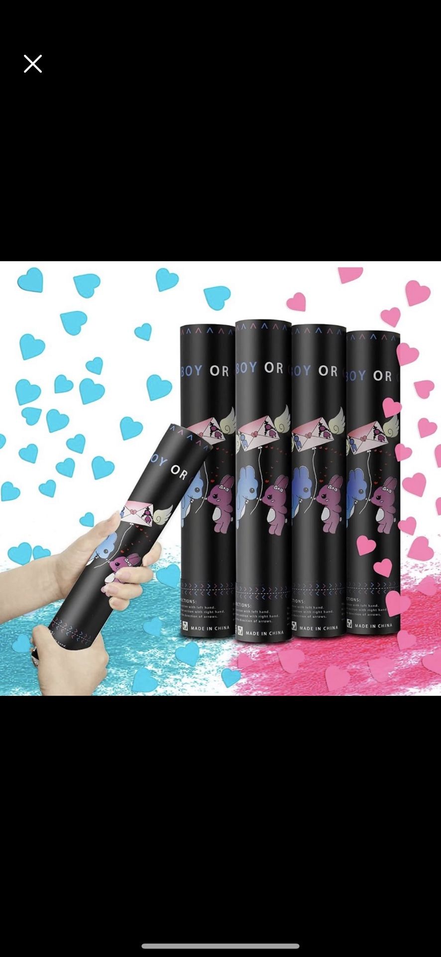 4 Pack Heart-shaped Confetti with Color Powder,Blue and Pink2Inch Boy or Girl Rabbit themed stick